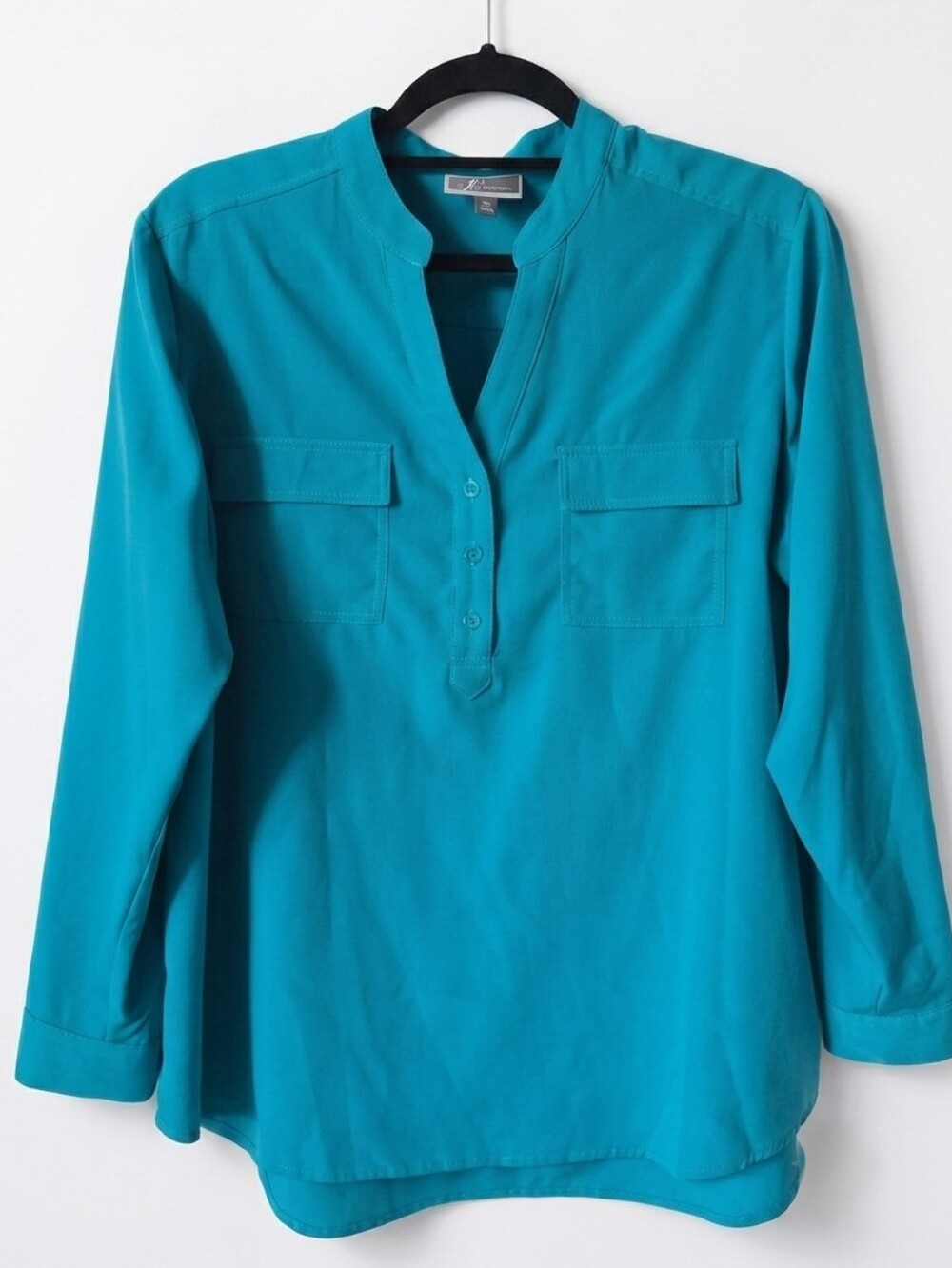 JM Collection Teal Long-Sleeve Utility Tunic Blouse - Women’s Size 12